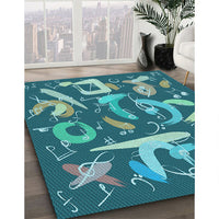 Patterned Medium Turquoise Green Rug, pat2830lblu