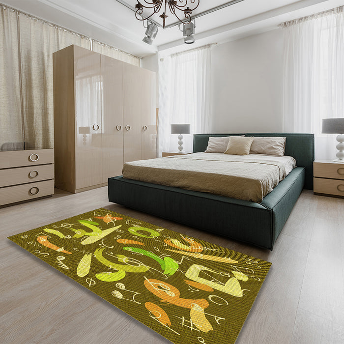 Patterned Dark Bronze Brown Rug in a Bedroom, pat2830yw