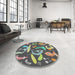 Round Machine Washable Transitional Black Rug in a Office, wshpat2830