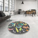 Round Patterned Black Novelty Rug in a Office, pat2830