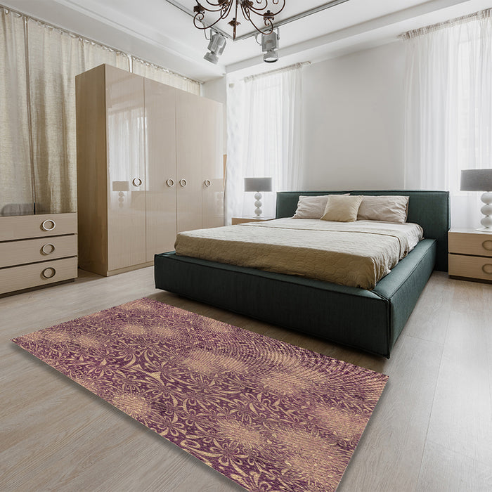 Round Machine Washable Transitional Light Copper Gold Rug in a Office, wshpat2831brn