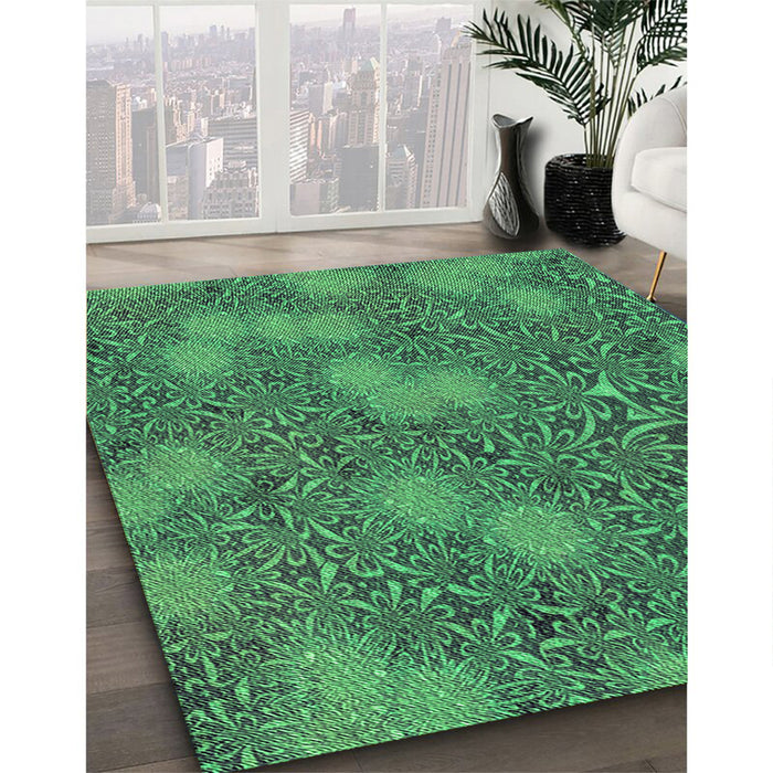 Patterned Medium Forest Green Rug in Family Room, pat2831grn