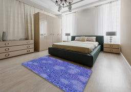 Patterned Sky Blue Novelty Rug in a Bedroom, pat2831