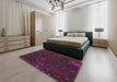 Patterned Plum Purple Modern Rug in a Bedroom, pat2832