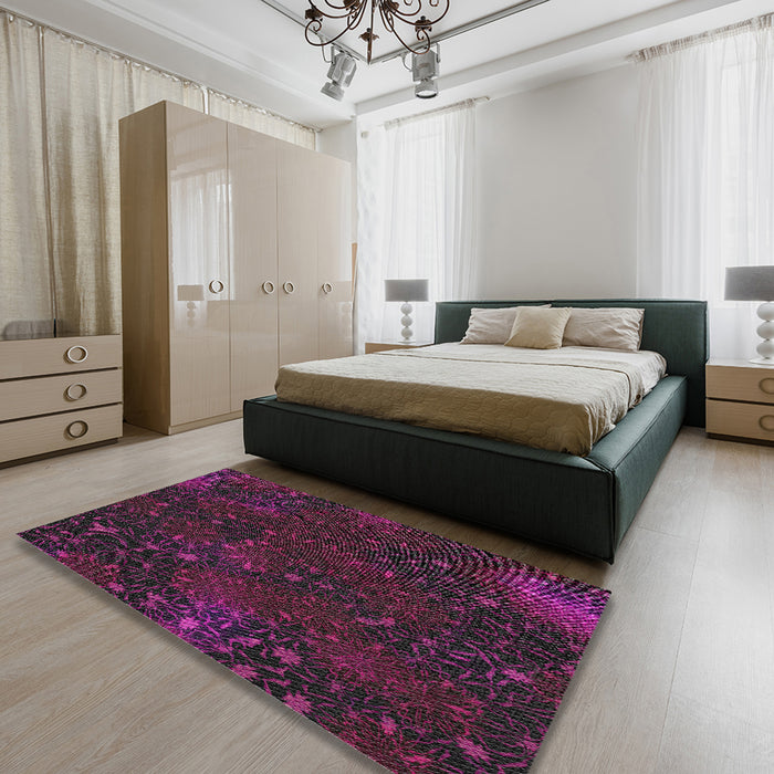 Patterned Plum Purple Modern Rug in a Bedroom, pat2832