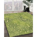 Patterned Green Rug in Family Room, pat2833brn