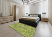 Patterned Green Rug in a Bedroom, pat2833brn