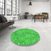 Round Patterned Lime Green Rug in a Office, pat2833grn