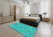Patterned Dark Turquoise Green Rug in a Bedroom, pat2833lblu