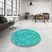 Round Patterned Dark Turquoise Green Rug in a Office, pat2833lblu