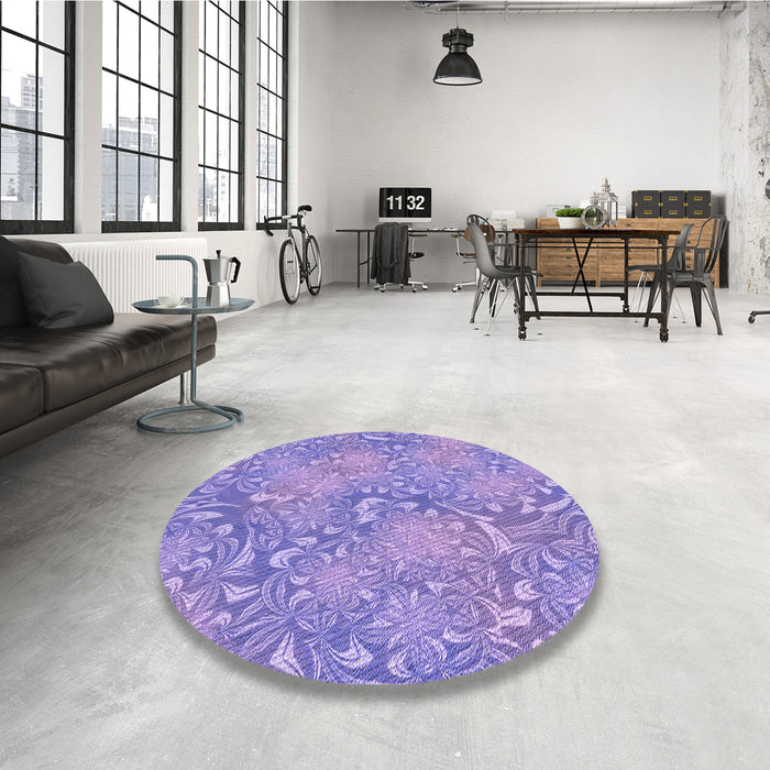 Round Patterned Medium Slate Blue Rug in a Office, pat2833pur