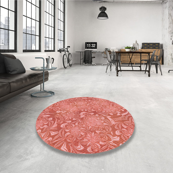 Round Patterned Fire Red Rug in a Office, pat2833rd