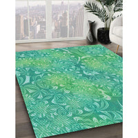 Patterned Turquoise Green Novelty Rug, pat2833