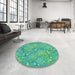 Round Machine Washable Transitional Turquoise Green Rug in a Office, wshpat2833