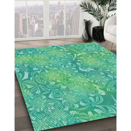 Machine Washable Transitional Turquoise Green Rug in a Family Room, wshpat2833
