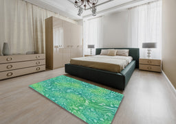 Patterned Turquoise Green Novelty Rug in a Bedroom, pat2833