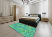 Machine Washable Transitional Turquoise Green Rug in a Bedroom, wshpat2833