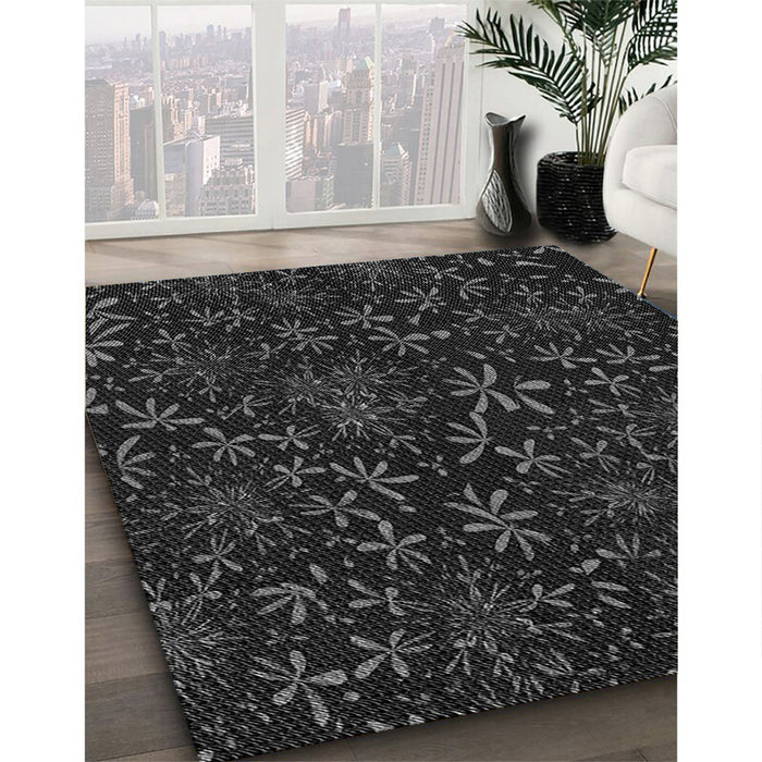Machine Washable Transitional Black Rug in a Family Room, wshpat2834gry