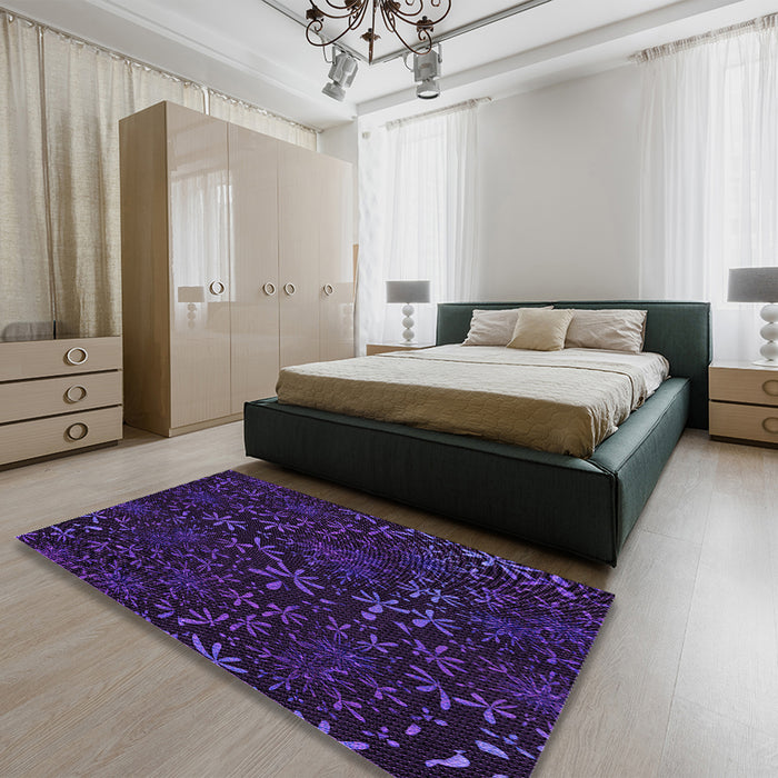 Patterned Deep Purple Rug in a Bedroom, pat2834pur