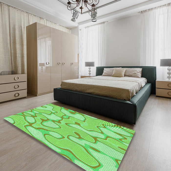Patterned Green Rug in a Bedroom, pat2835grn