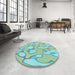 Round Patterned Cadet Blue Green Rug in a Office, pat2835lblu