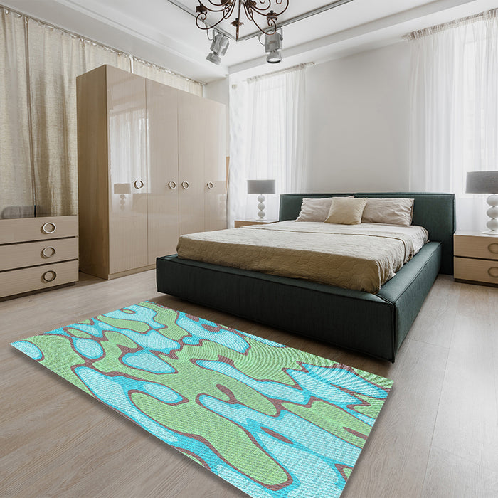 Patterned Cadet Blue Green Rug in a Bedroom, pat2835lblu