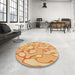 Round Patterned Neon Orange Rug in a Office, pat2835org