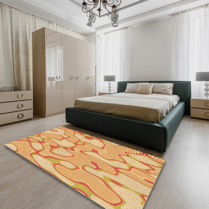 Patterned Neon Orange Rug in a Bedroom, pat2835org