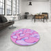 Round Patterned Crimson Purple Rug in a Office, pat2835pur