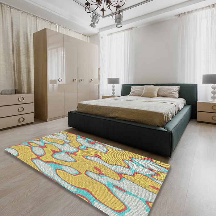 Patterned Green Modern Rug in a Bedroom, pat2835