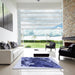 Square Patterned Sapphire Blue Rug in a Living Room, pat2836blu