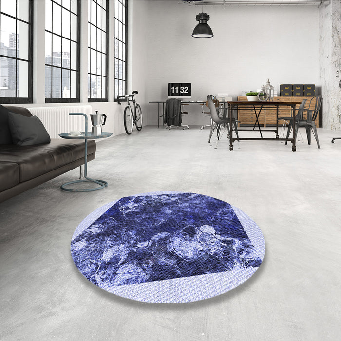 Round Patterned Sapphire Blue Rug in a Office, pat2836blu