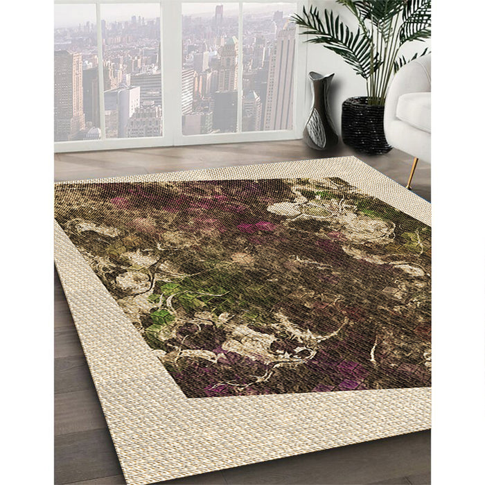 Patterned Yellow Rug in Family Room, pat2836brn