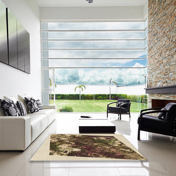 Square Patterned Yellow Rug in a Living Room, pat2836brn