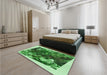 Patterned Deep Emerald Green Rug in a Bedroom, pat2836grn