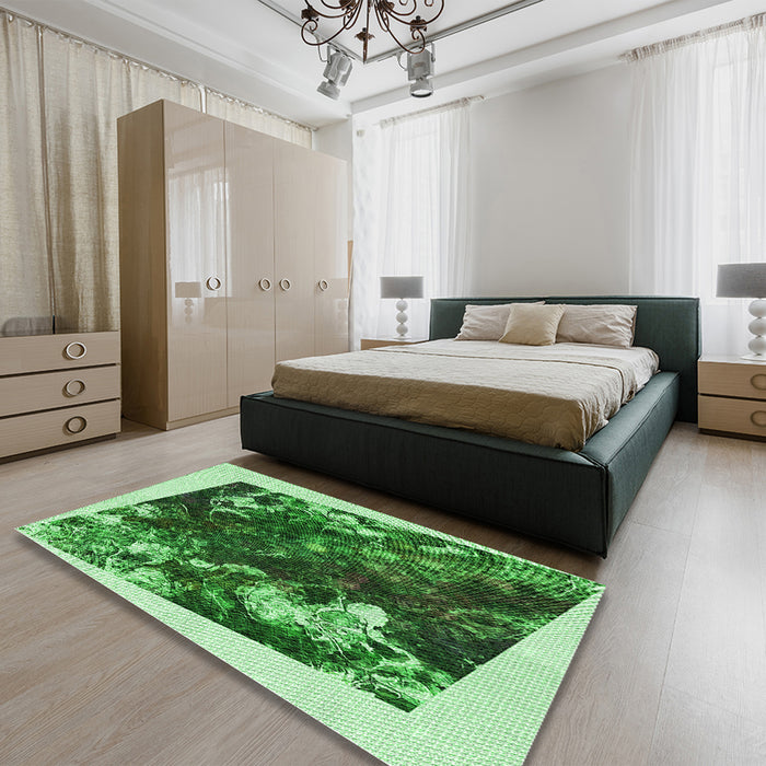 Round Machine Washable Transitional Deep Emerald Green Rug in a Office, wshpat2836grn