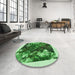 Round Patterned Deep Emerald Green Rug in a Office, pat2836grn