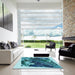 Square Patterned Teal Green Rug in a Living Room, pat2836lblu