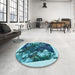Round Patterned Teal Green Rug in a Office, pat2836lblu