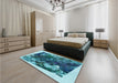 Patterned Teal Green Rug in a Bedroom, pat2836lblu