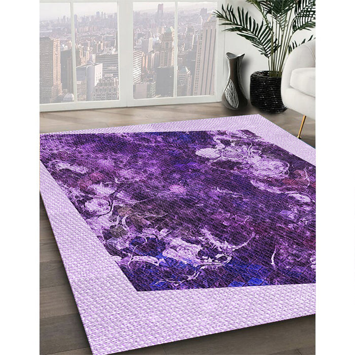 Patterned Bright Purple Rug in Family Room, pat2836pur
