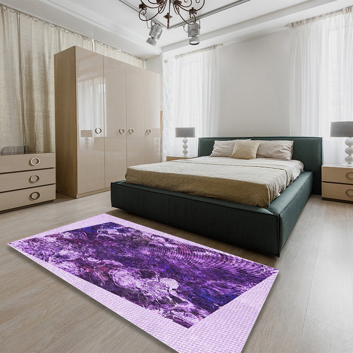 Patterned Bright Purple Rug in a Bedroom, pat2836pur