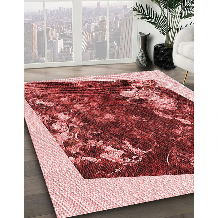 Patterned Pastel Pink Rug in Family Room, pat2836rd