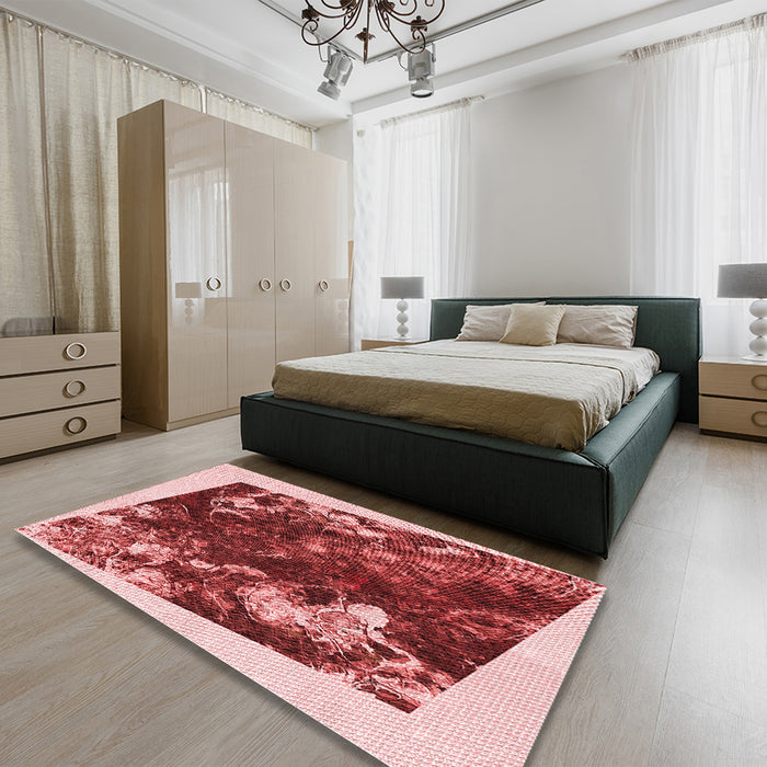 Round Machine Washable Transitional Pastel Pink Rug in a Office, wshpat2836rd
