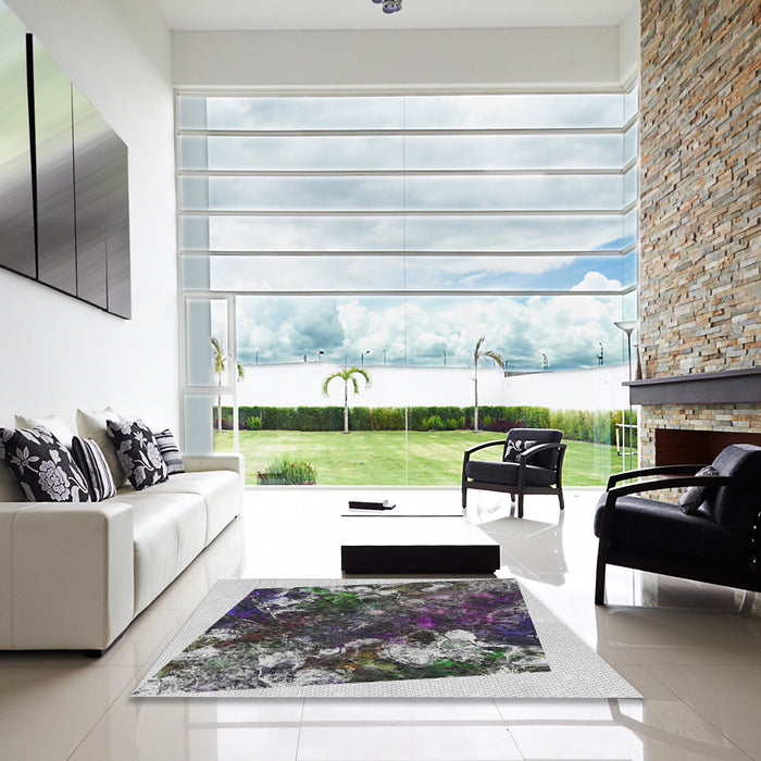 Square Patterned Silver Gray Novelty Rug in a Living Room, pat2836