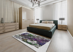 Patterned Silver Gray Novelty Rug in a Bedroom, pat2836