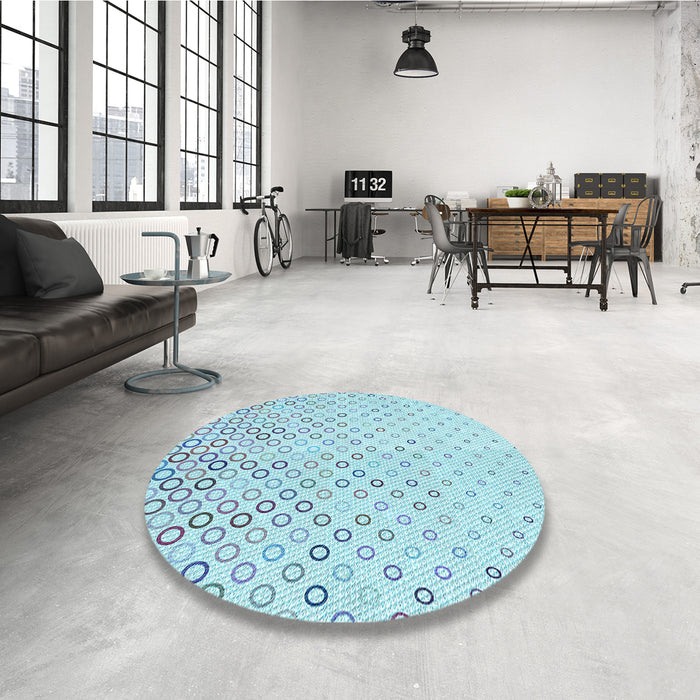 Round Patterned Iceberg Blue Rug in a Office, pat2837lblu
