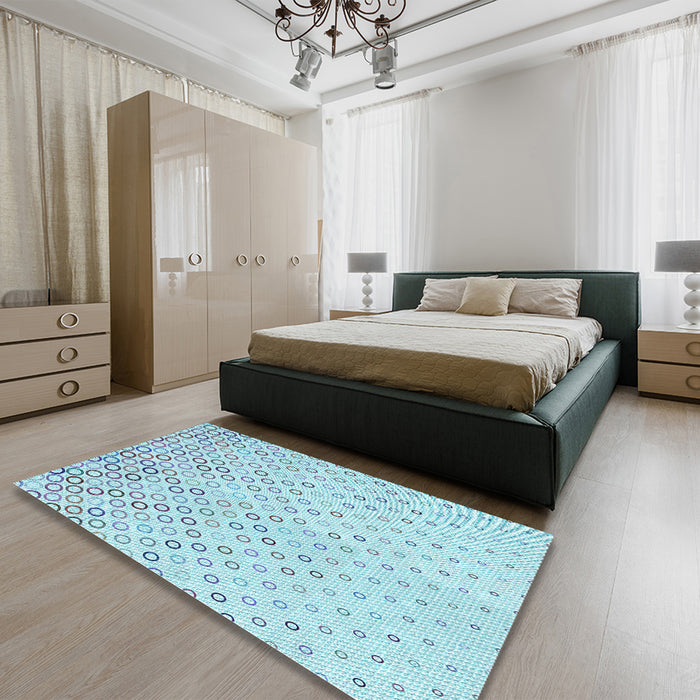 Round Machine Washable Transitional Iceberg Blue Rug in a Office, wshpat2837lblu