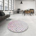 Round Machine Washable Transitional White Smoke Rug in a Office, wshpat2837