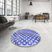 Round Patterned Royal Blue Rug in a Office, pat2838blu